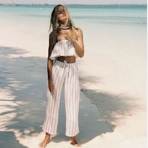 NWT Faithfull the Brand Clemence Linen Wide Legs Pants Size Large Z185-16